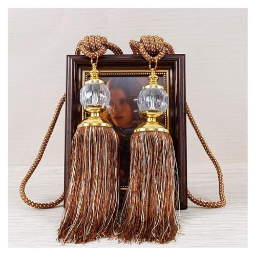 LPHFDCS Vorhang Raffhalter 2PCS Quasten Vorhang Raffhalter Kunststoff Ball Straps Zubehör Halter Vorhang Zubehör Schnalle Seil Hause Dekoration Raffhalter FüR VorhäNge(Brown) von LPHFDCS