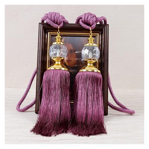 LPHFDCS Vorhang Raffhalter 2PCS Quasten Vorhang Raffhalter Kunststoff Ball Straps Zubehör Halter Vorhang Zubehör Schnalle Seil Hause Dekoration Raffhalter FüR VorhäNge(Deep Purple) von LPHFDCS