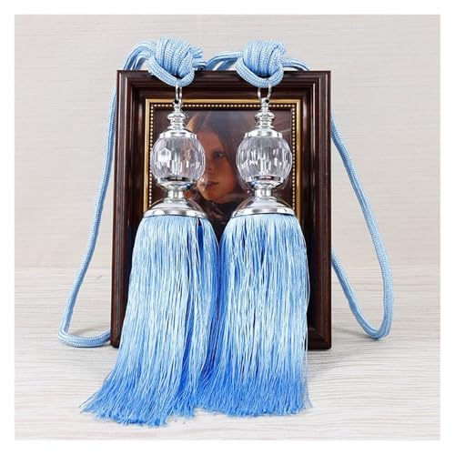 LPHFDCS Vorhang Raffhalter 2PCS Quasten Vorhang Raffhalter Kunststoff Ball Straps Zubehör Halter Vorhang Zubehör Schnalle Seil Hause Dekoration Raffhalter FüR VorhäNge(Light Blue) von LPHFDCS