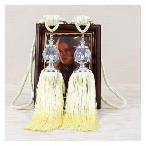 LPHFDCS Vorhang Raffhalter 2PCS Quasten Vorhang Raffhalter Kunststoff Ball Straps Zubehör Halter Vorhang Zubehör Schnalle Seil Hause Dekoration Raffhalter FüR VorhäNge(Light Yellow) von LPHFDCS