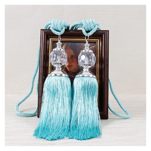 LPHFDCS Vorhang Raffhalter 2PCS Quasten Vorhang Raffhalter Kunststoff Ball Straps Zubehör Halter Vorhang Zubehör Schnalle Seil Hause Dekoration Raffhalter FüR VorhäNge(Sky Blue) von LPHFDCS