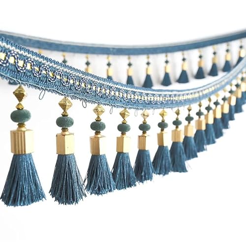 Dekorativer Fransenbesatz for Nähen und Basteln, Fransenbesatz, 2 Meter Quasten-Fransenkantenbesatz for DIY-Vorhänge, Tischdekoration, Stoffbandbesatz (blau)(Light Blue) von LPLPL