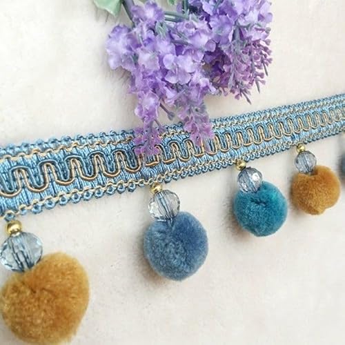 Dekorativer Fransenbesatz for Nähen und Basteln, Fransenbesatz, 3 Meter Pompom-Kugelbandbesatz, Quastenfransen for Kanten, Bastelarbeiten, DIY-Sofa-Vorhang-Dekoration (weiß)(Light Blue) von LPLPL