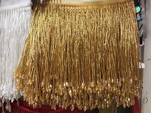 Dekorativer Fransenbesatz for Nähen und Basteln, Fransenbesatz, hellrosa, schwere Perlenfransen, Quastenbesatz for Tanzkostüme, Haute Couture-Kleiderbesatz, Perlenfransen, 1 Yard (rot)(Gold) von LPLPL