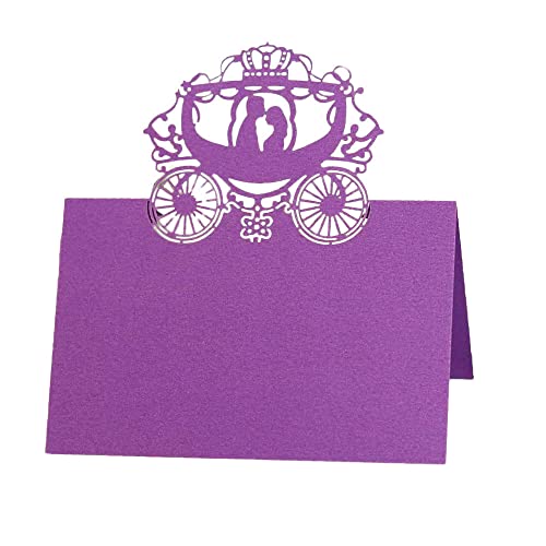 Tischkarten, 100 Stück, Hochzeitstisch-Platzkarten, Namenssitzkarten, ausgehöhlte Kutsche, gemusterte Grußkarte for Blumenstrauß-Dekoration, Party, Bürobedarf, Rot(Purple) von LPLPL