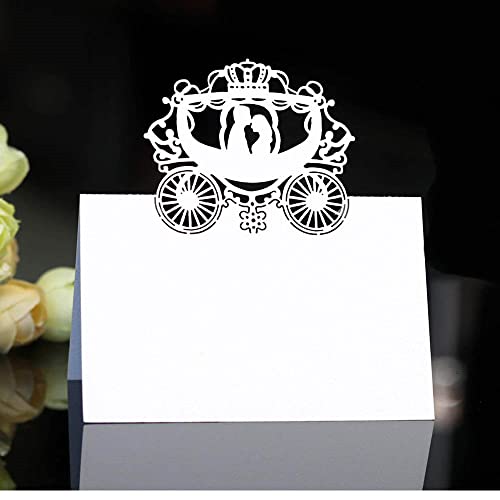 Tischkarten, 100 Stück, Hochzeitstisch-Platzkarten, Namenssitzkarten, ausgehöhlte Kutsche, gemusterte Grußkarte for Blumenstrauß-Dekoration, Party, Bürobedarf, Rot(White) von LPLPL