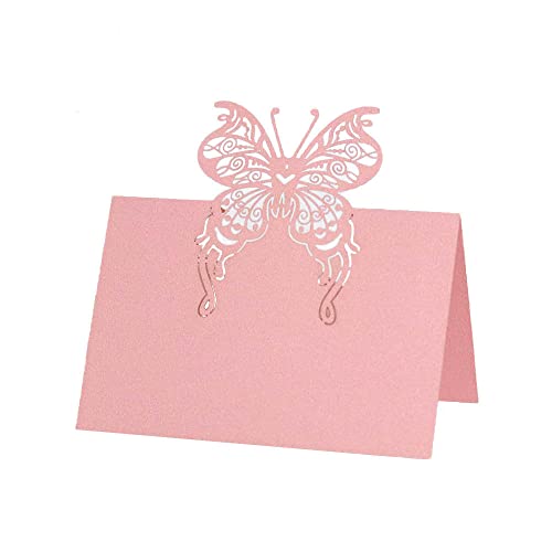 Tischkarten, 100 Stück, Tischkarten, Namenskarten, Sitzkarten mit Schmetterlingsmuster, Grußkarten, Hochzeit, Party, Metting-Zubehör, Rot(Pink) von LPLPL