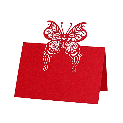 Tischkarten, 100 Stück, Tischkarten, Namenskarten, Sitzkarten mit Schmetterlingsmuster, Grußkarten, Hochzeit, Party, Metting-Zubehör, Rot(Red) von LPLPL