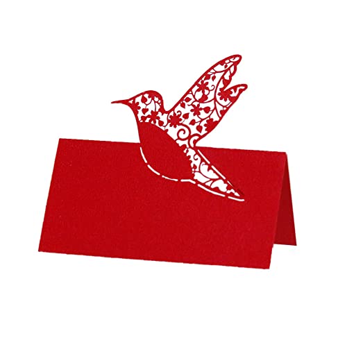 Tischkarten, 100 Stück, Tischkarten, Namenskarten, ausgehöhltes Vogelmuster, Zeltsitzkarte, Blumenstrauß, Grußkarte for Metting, Hochzeit, Partyzubehör, Rot(Red) von LPLPL