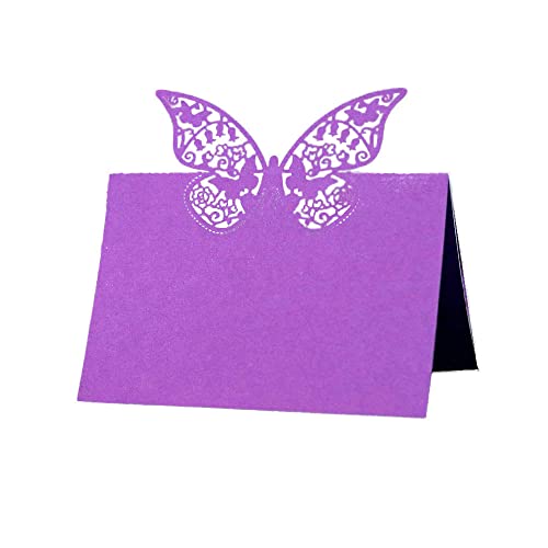 Tischkarten, 100 Stück, Tischkarten, ausgehöhltes Schmetterlingszelt, Namenskarten, Grußkarten for Blumenstrauß-Dekoration, Metting-Partyzubehör, Rot(Purple) von LPLPL