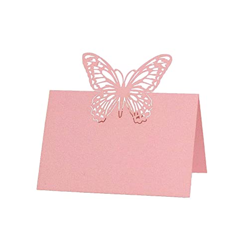 Tischkarten, 100 Stück, Tischkarten mit Schmetterlingsmuster, Namenskarten, Grußkarten, Hochzeit, Party, Metting-Zubehör, Rot(Pink) von LPLPL