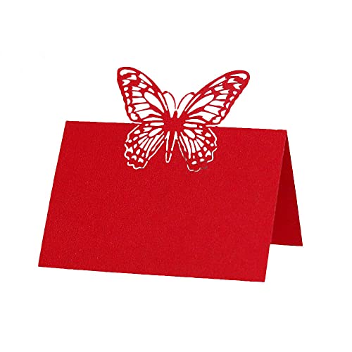 Tischkarten, 100 Stück, Tischkarten mit Schmetterlingsmuster, Namenskarten, Grußkarten, Hochzeit, Party, Metting-Zubehör, Rot(Red) von LPLPL