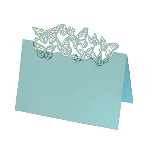 Tischkarten, 100 Stück, Tischkarten mit Schmetterlingsmuster, gefaltete Namenskarte, hohle Zeltkarte for Party, Blumenstrauß, Hochzeitsdekoration, Rot(Light Blue) von LPLPL