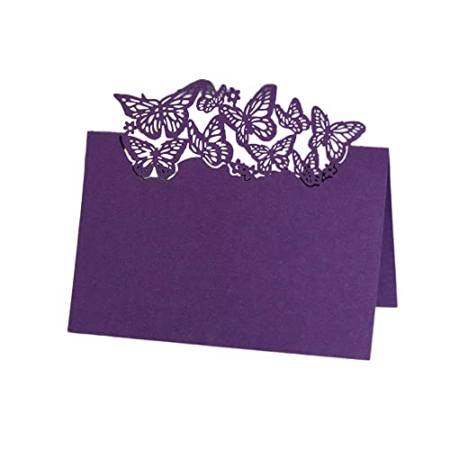 Tischkarten, 100 Stück, Tischkarten mit Schmetterlingsmuster, gefaltete Namenskarte, hohle Zeltkarte for Party, Blumenstrauß, Hochzeitsdekoration, Rot(Purple) von LPLPL