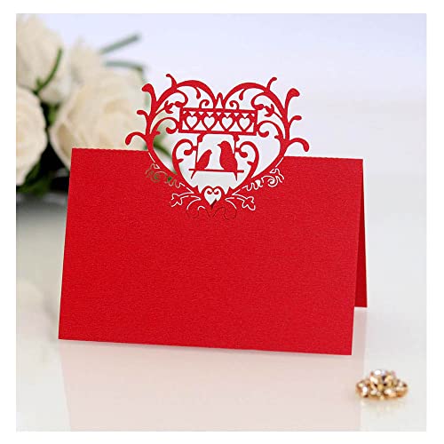 Tischkarten, 100 Stück, ausgehöhlte Tischkarten, Namenssitzkarten, herzgemusterte Zeltkarte, Blumenstrauß, Grußkarte for Metting, Hochzeit, Partyzubehör, Rot(Red) von LPLPL