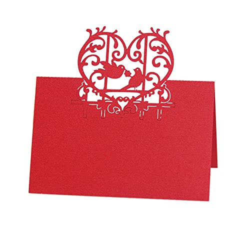 Tischkarten, 100 Stück, ausgehöhlte Tischkarten, Namenssitzkarten, herzgemusterte Zeltkarten, Blumenstrauß-Grußkarten for Hochzeit, Partyzubehör, Rot(Red) von LPLPL