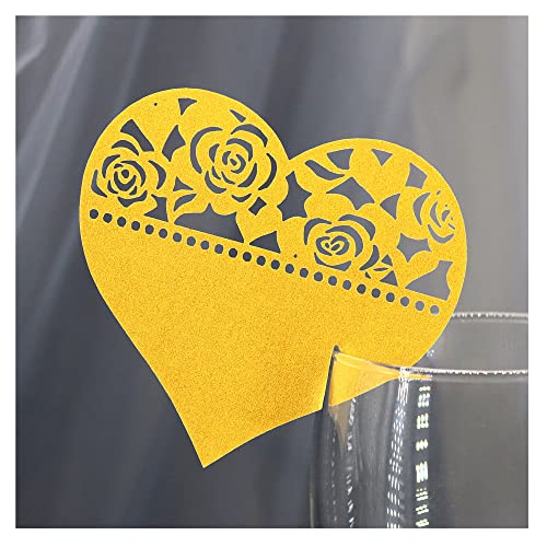 Tischkarten, Tischkarten, Namenskarten, ausgehöhlte Rosenmuster, Hochzeitsgrußkarte for Blumenstrauß, Weinglas, Tasse, Tischdekoration, Rot, 100 Stück(Yellow) von LPLPL