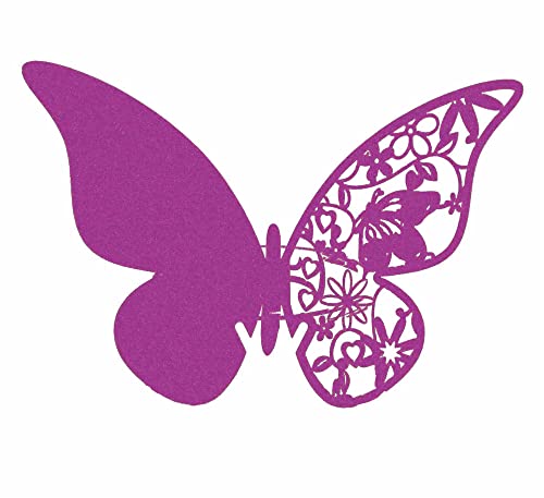 Tischkarten, Tischkarten, Namenskarten, ausgehöhlter Schmetterling, Hochzeitsgrußkarte for Blumenstrauß, Weinglas, Tasse, Tischdekoration, Rot, 100 Stück(Purple) von LPLPL