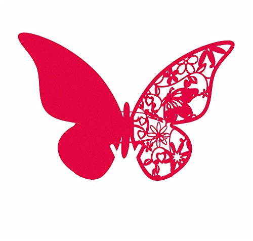 Tischkarten, Tischkarten, Namenskarten, ausgehöhlter Schmetterling, Hochzeitsgrußkarte for Blumenstrauß, Weinglas, Tasse, Tischdekoration, Rot, 100 Stück(Red) von LPLPL