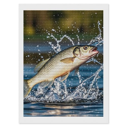 LPSADGF Big Mouth Bass Bites Bait Diamond Painting Kits für Erwachsene, 30,5 x 40,6 cm, DIY Malen nach Zahlen für Erwachsene Anfänger, DIY Vollbohrer, Diamant-Punkte, Gemälde, Bild, Kunst, Handwerk von LPSADGF