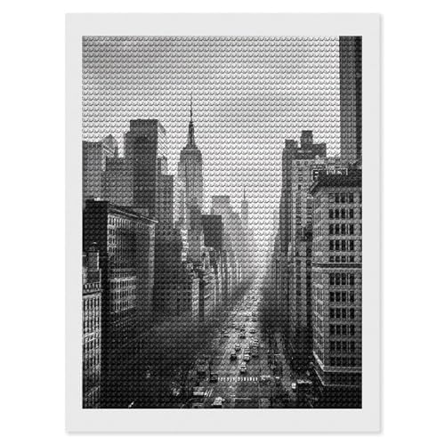 LPSADGF Black and White New York Diamond Painting Kits für Erwachsene, 30,5 x 40,6 cm, DIY Malen nach Zahlen für Erwachsene und Anfänger, DIY Vollbohrer, Diamant-Punkte, Bild, Kunst, Handwerk für von LPSADGF