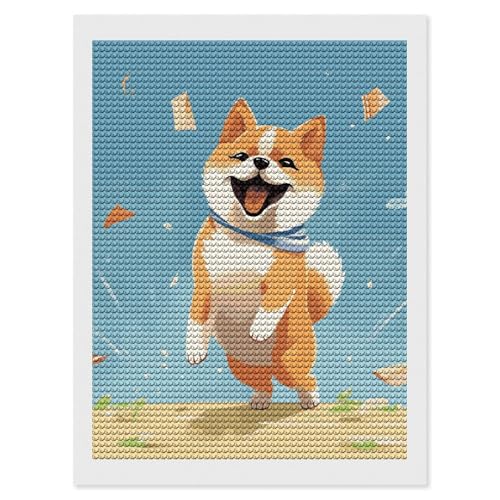 LPSADGF Niedliches Shiba Inu Diamant-Malset für Erwachsene, 30,5 x 40,6 cm, Malen nach Zahlen für Erwachsene und Anfänger, DIY-Diamant-Punkte, Bild, Kunst, Handwerk für Wanddekoration von LPSADGF