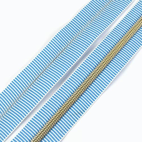 1/2/3 Meter 5# Kunststoff-Reißverschluss Nylon-Reißverschlüsse zum Nähen von Taschen, Federmäppchen, dekorativen Reißverschlüssen, Bändern zum Selbermachen von Kleidungszubehör-BlauHellGold-Nr. 5-2 M von LPUKOI