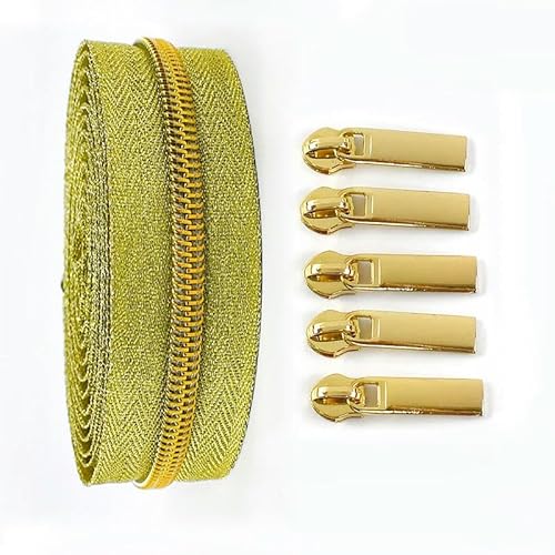 1–5 Meter Kunststoff-Nylon-Reißverschlussband und Reißverschlussschieber-Set, DIY-Nähzubehör, Gold, 4 Meter (4 Schieber) von LPUKOI