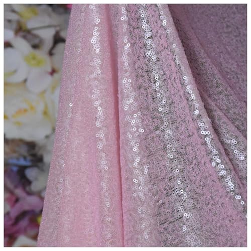 LQIAO Paillettenstoff von The Yard 2Y-Baby Pink Pailletten Hintergrund Mesh Stoff Sequenz Leinen Stretch Material Schimmer zum Nähen von Kostümen Tischdecke Läufer Event Kleid von LQIAO