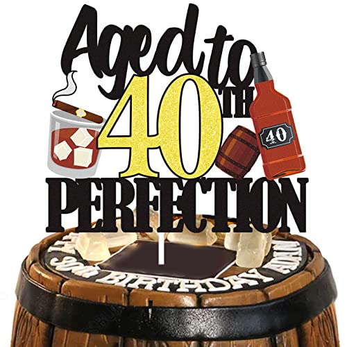 Aged To Perfection 40th Cake Topper – Happy 40th Birthday Cake Topper – Cheers to 40 Years Thema Vintage 1983 Party Dekorationen Zubehör für Frauen Männer von LQINBIBJ