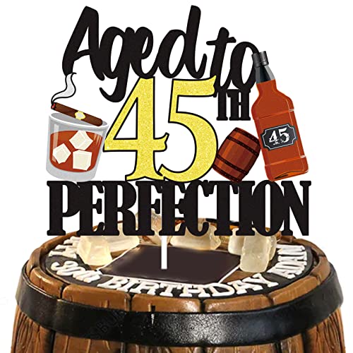 Aged To Perfection 45th Cake Topper – Happy 45th Birthday Cake Topper – Cheer to 45 Years Thema Vintage 1978 Party Dekorationen Zubehör für Frauen Männer von LQINBIBJ