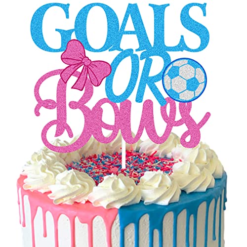 Goals Or Bows Gender Reveal Cake Topper – Glitzer Fußball Geschlecht offenbart Babyparty Kuchen Dekor – Blau und Rosa Schwangerschaft Ankündigung Party Dekorationen Zubehör von LQINBIBJ