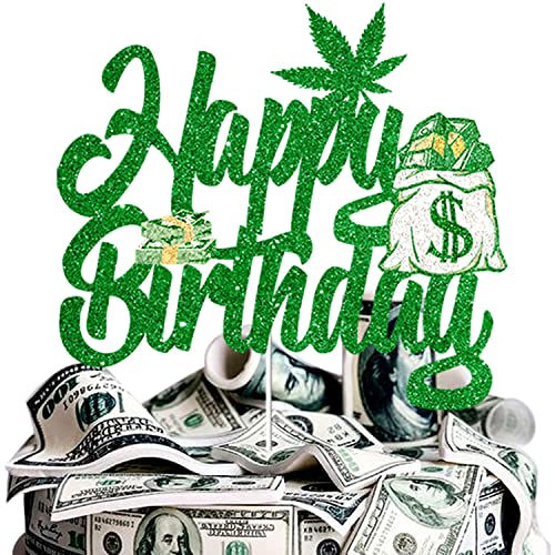 Grüner Glitzer Dollar Happy Birthday Cake Topper - Dollar Bill Sign Money Cake Topper For Birthday Cake Decoration - Happy Birthday Cake Topper Bitcoin Sign Money Cake Topper von LQINBIBJ