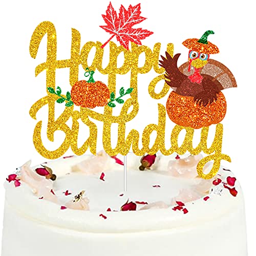 Happy Thanksgiving Cake Topper – Happy Friendsgiving Cake Topper – Herbst Ernte Ahorn Kürbis Picks Urlaub Freunde Party Supplies von LQINBIBJ