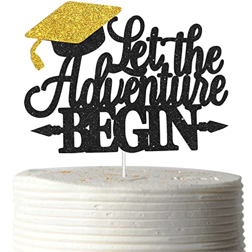 Tortenaufsatz mit Aufschrift "Let The Adventure Begin" für Abschlussfeier – Abschluss-Partyzubehör 2022 – Hochzeitsparty-Dekorationen von LQINBIBJ