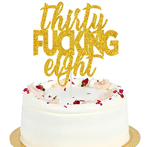 Tortenaufsatz mit Aufschrift "Thirty – Eight Glitter Gold Happy Birthday" – Prost zum 38. Geburtstag – 38 Jahre alte Jubiläum Party Tortenaufsätze Topper Dekorationen von LQINBIBJ