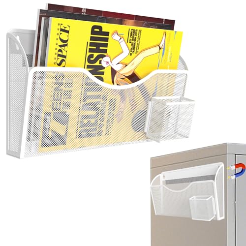 Magnetischer Aktenhalter, 1 Taschen, Aktenordner, Organizer mit Stifthalter, Büro-Hängeregal für Aktenschränke, magnetischer Papierhalter, kein Bohren, Post-Organizer für Kühlschrank, Büro (weiß) von LQPAFZ