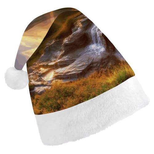 LQPMNK Weihnachtsmütze, Berg, Sonnenaufgang, Landschaft, Druck, Winter, Festival, Kopfbedeckung, Urlaub, Foto-Requisite, Weihnachtsmannmütze, warme und weiche Urlaubskopfbedeckung von LQPMNK