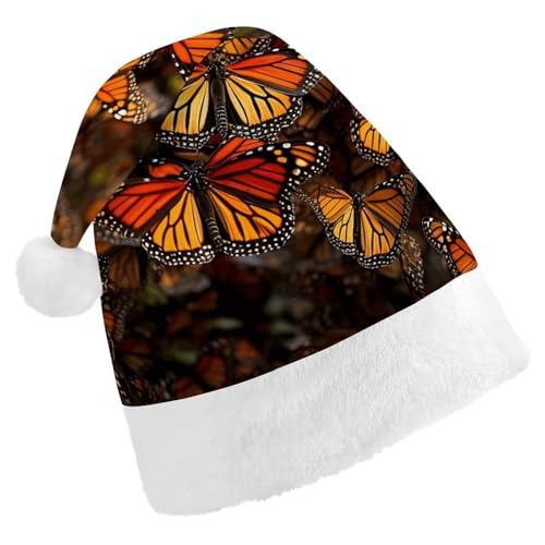 LQPMNK Weihnachtsmütze, Monarch-Schmetterlinge-Druck, Winter-Festival-Kopfbedeckung, Urlaubsfoto-Requisite, Weihnachtsmannmütze, warm und weich von LQPMNK