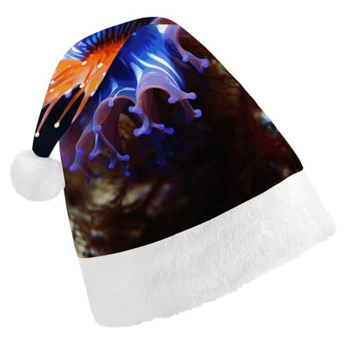 LQPMNK Weihnachtsmütze, Nudibranch-Druck, Winter, Festival, Kopfbedeckung, Urlaub, Foto-Requisite, Weihnachtsmannmütze, warme und weiche Urlaubskopfbedeckung von LQPMNK