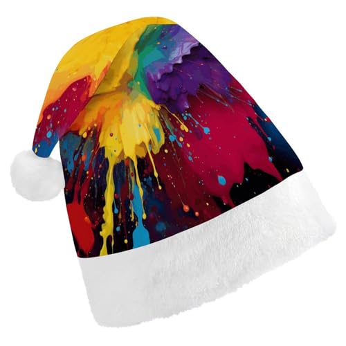 LQPMNK Weihnachtsmütze, bunte Farbspritzer, Kunstdruck, Winter, Festival, Kopfbedeckung, Urlaub, Foto-Requisite, Weihnachtsmannmütze, warm und weich von LQPMNK