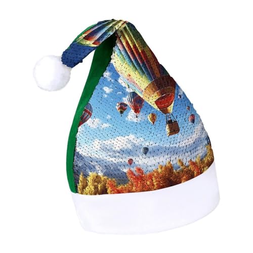 LQPMNK Weihnachtsmütze, bunter Heißluftballon-Druck, Winter-Festival, Kopfbedeckung, Urlaub, Foto-Requisite, Weihnachtsmannmütze, warm und weich von LQPMNK