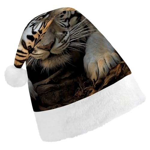 LQPMNK Weihnachtsmütze, liegender Tiger-Druck, Winter-Festival, Kopfbedeckung, Urlaub, Foto-Requisite, Weihnachtsmannmütze, warme und weiche Urlaubskopfbedeckung von LQPMNK