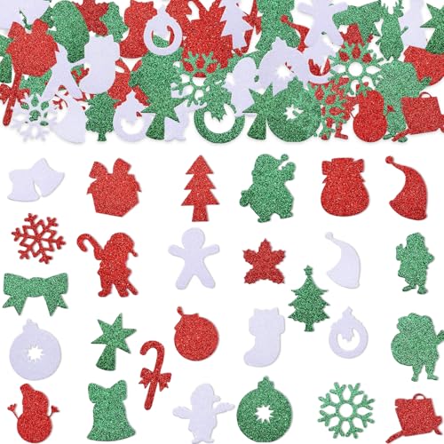 200 Stück Schaumstoff Weihnachtssticker,Glitzernde Weihnachtssticker, Aufkleber mit weihnachts schneeflocken,Weihnachten Sticker für Weihnachtliche Bastelarbeiten DIY Dekoration usw von LQTSLFM