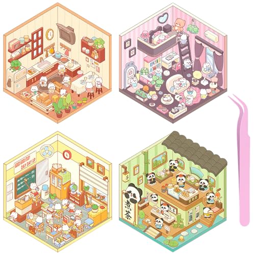 3D Sticker Scene,DIY 3D House Stickers, Fun DIY Stacking Scene Stickers,Sonniger Garten Miniatur Szenen Aufkleber Mit Tweezer Geschenk für Kinder von LQTSLFM