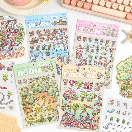 3D Sticker Scene,DIY 3D House Stickers, Fun DIY Stacking Scene Stickers,Sonniger Garten Miniatur Szenen Aufkleber Mit Tweezer Geschenk für Kinder von LQTSLFM