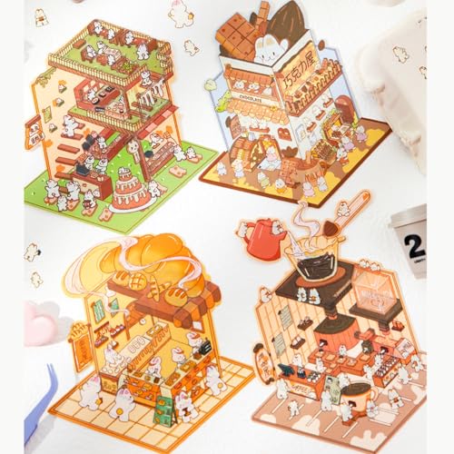 3D Sticker Scene,DIY 3D House Stickers, Fun DIY Stacking Scene Stickers,Sonniger Garten Miniatur Szenen Aufkleber Mit Tweezer Geschenk für Kinder von LQTSLFM