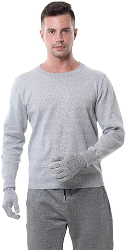 Schnittfeste Kleidung, Langarmhemd mit Rundhalsausschnitt, 5-stufige Stichschutzkleidung, geeignet for die Holzverarbeitung und das Glasschneiden, sichere Arbeitsschutzausrüstung(Lightgrey,XXL) von LQVAIPT