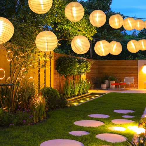 LQWELL® 3 Stück Solar Lichterkette Lampions Aussen, Solar Laternen 8M 30LED 2 Modi, Wasserdicht Solar Hängelampe Gartendeko Warmweiß für Balkon, Hochzeit, Hof, Party, Weihnachten Deko (3er) von LQWELL