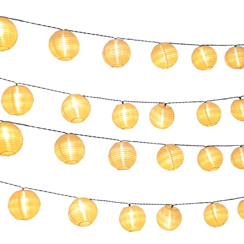 LQWELL® 4 Stück Solar Lichterkette Lampions Aussen, Solar Laternen 8M 30LED 2 Modi, Wasserdicht Solar Hängelampe Gartendeko Warmweiß für Balkon, Hochzeit, Hof, Party, Weihnachten Deko (4er) von LQWELL